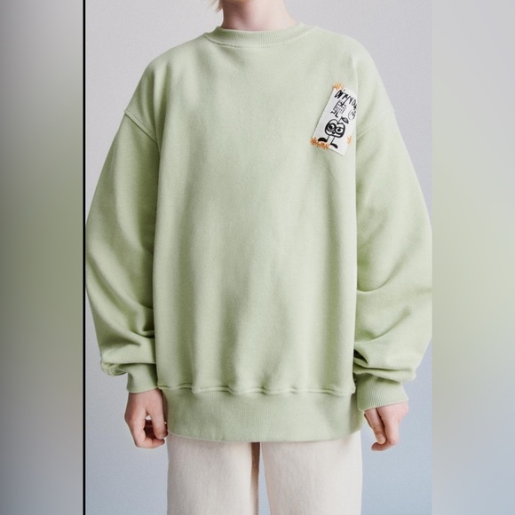 Zara Other - Zara Kids Oversized Sweatshirt Uptown NY Patch Green Sz 11-12
